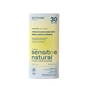 ATTITUDE Mineral Sunscreen Stick for Sensitive Skin, SPF 30, EWG Verified, Plastic-Free